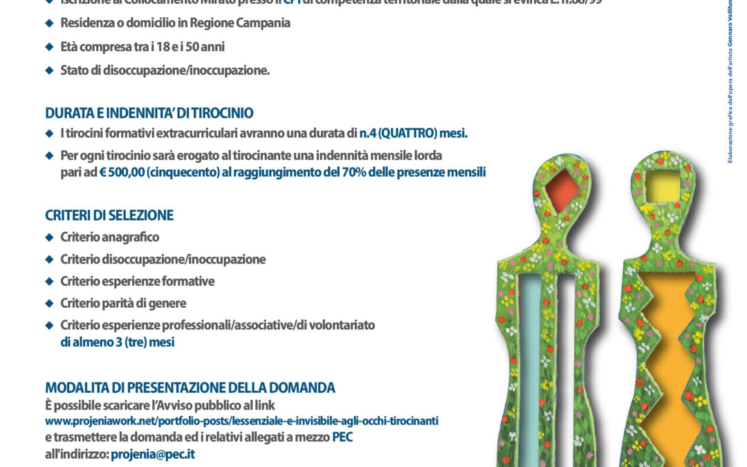 AL VIA L’AVVISO PER LE WORK-EXPERIENCE A FAVORE DELLE PERSONE CONDISABILITA’ DI TIPO VISIVO – PROGETTO “L’ESSENZIALE È INVISIBILE AGLI OCCHI”